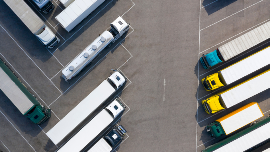 Overhead view of 18 wheeler trucks