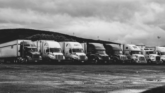 Trucks lining a parking lot