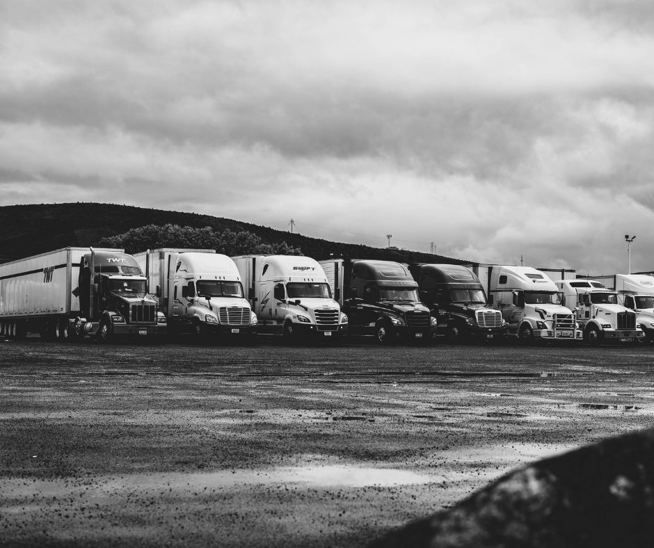 Trucks lining a parking lot